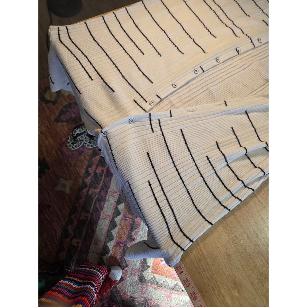 Cabi size large white long cardigan black stripe horizontal close knit cotton - Picture 11 of 13